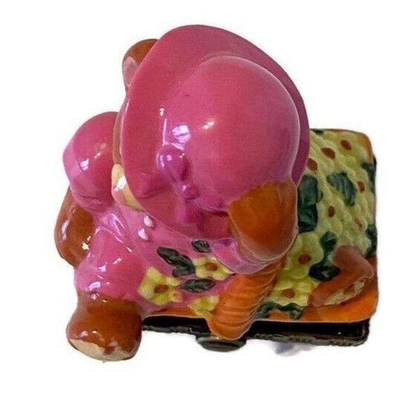 Brown Bear Easter Basket Trinket Ring Box Kitchy Collector Grandma Gift - Picture 7 of 12